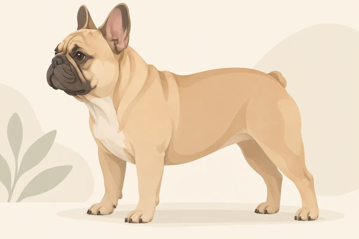 Ilustracja buldoga francuskiego widzianego z boku