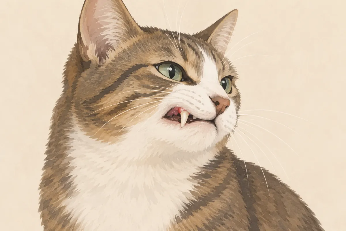 Ilustracja kociego zęba i zaczerwienionego dziąsła.
